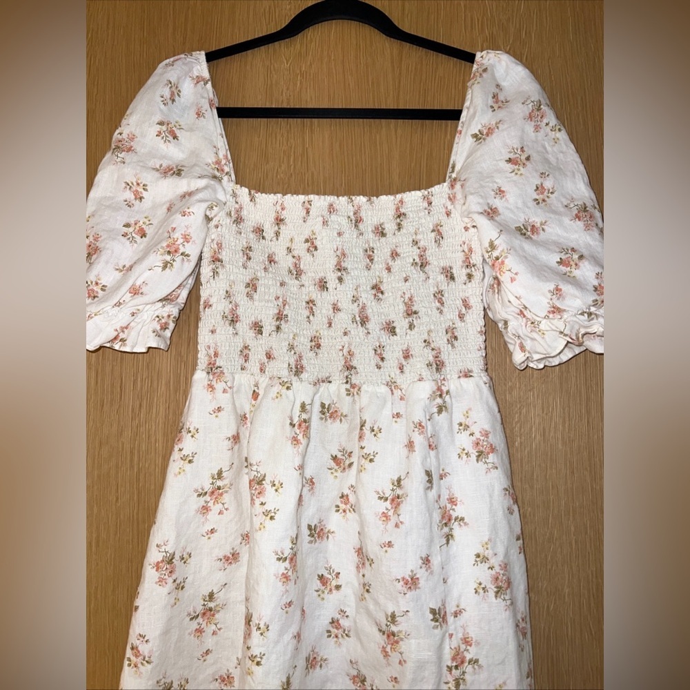 Reformation Marabella Linen Smocked Front Slit Midi Dress Mildred Cream Large - Picture 7 of 10